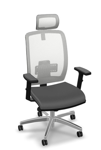 Sedia Operativa, sedile tappezzato con traslatore e schienale alto rete con poggiareni e poggiatesta